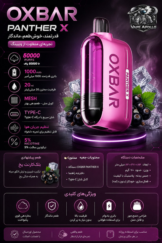 پاد یکبار مصرف اوکسبار pink ice || گالری آپولو