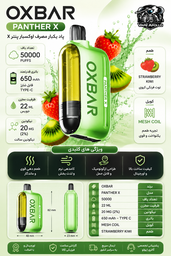 پاد یکبار مصرف اوکسبار توت فرنگی کیوی