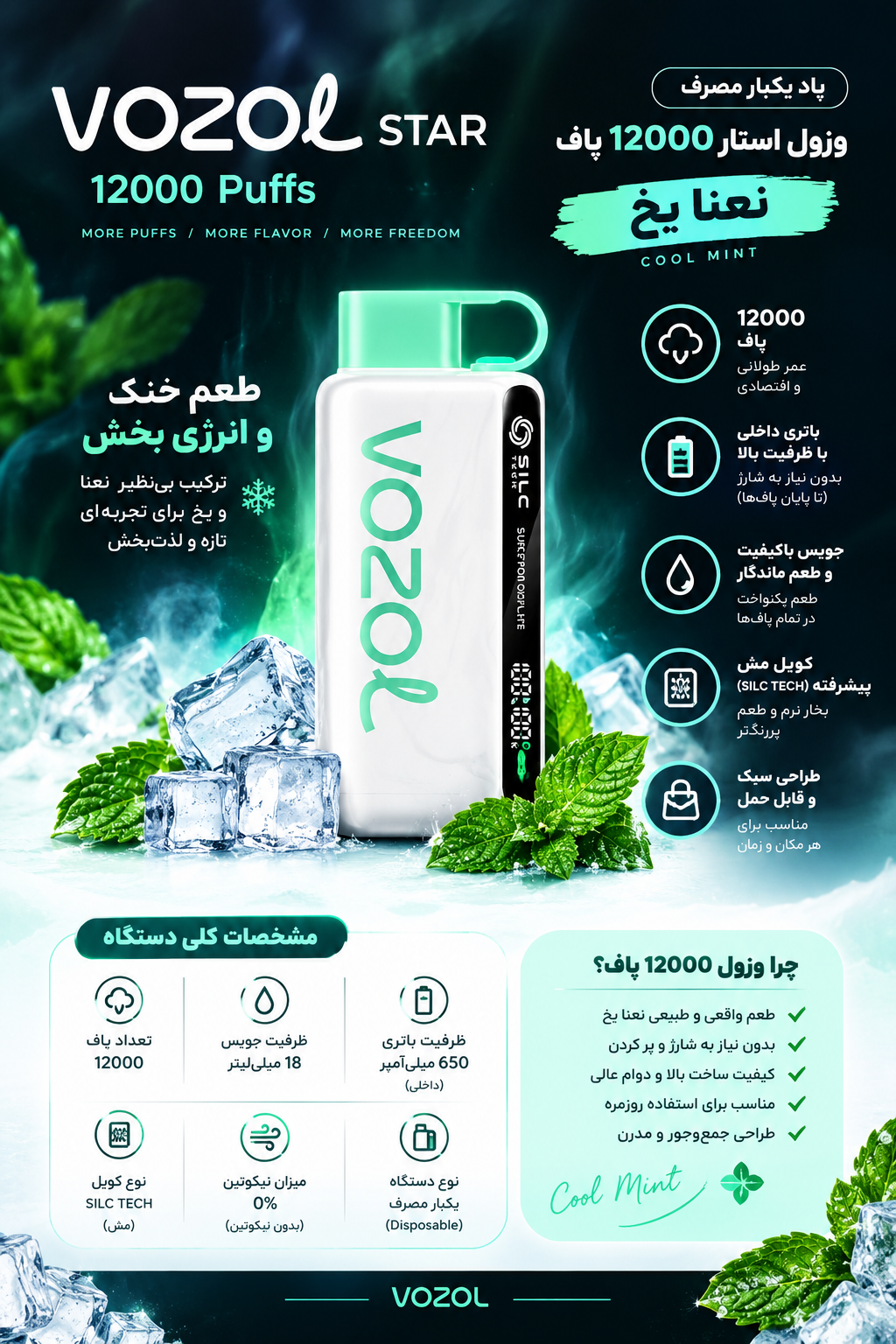 پاد یکبار مصرف وزوول 12000 نعنا یخ